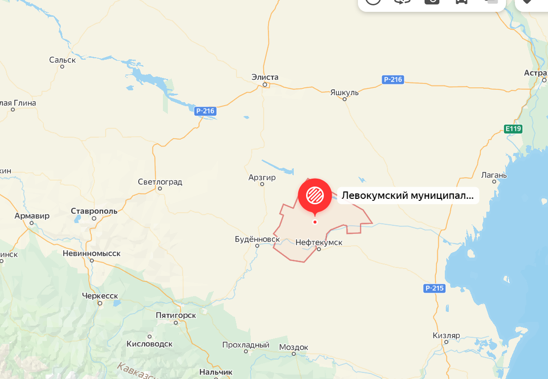 Левокумский район Ставропольского края на карте