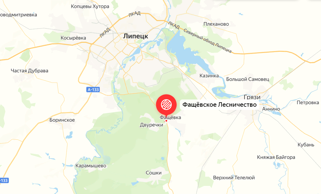Фащевский лес Липецкая область на карте