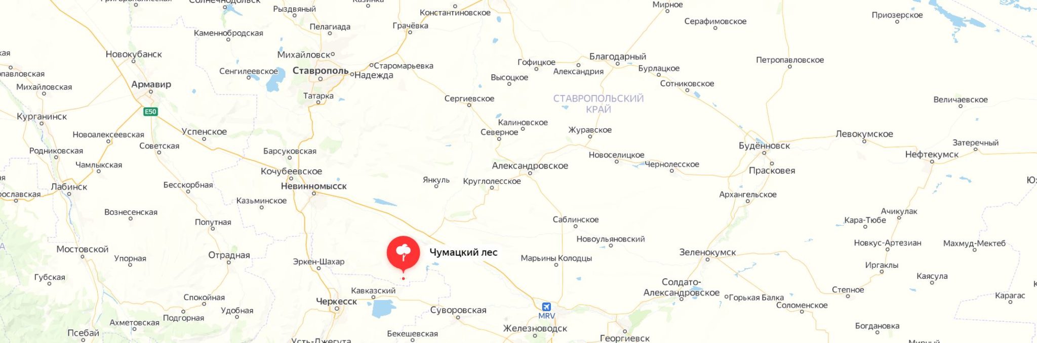 Чумацкий лес Андроповского района на карте 